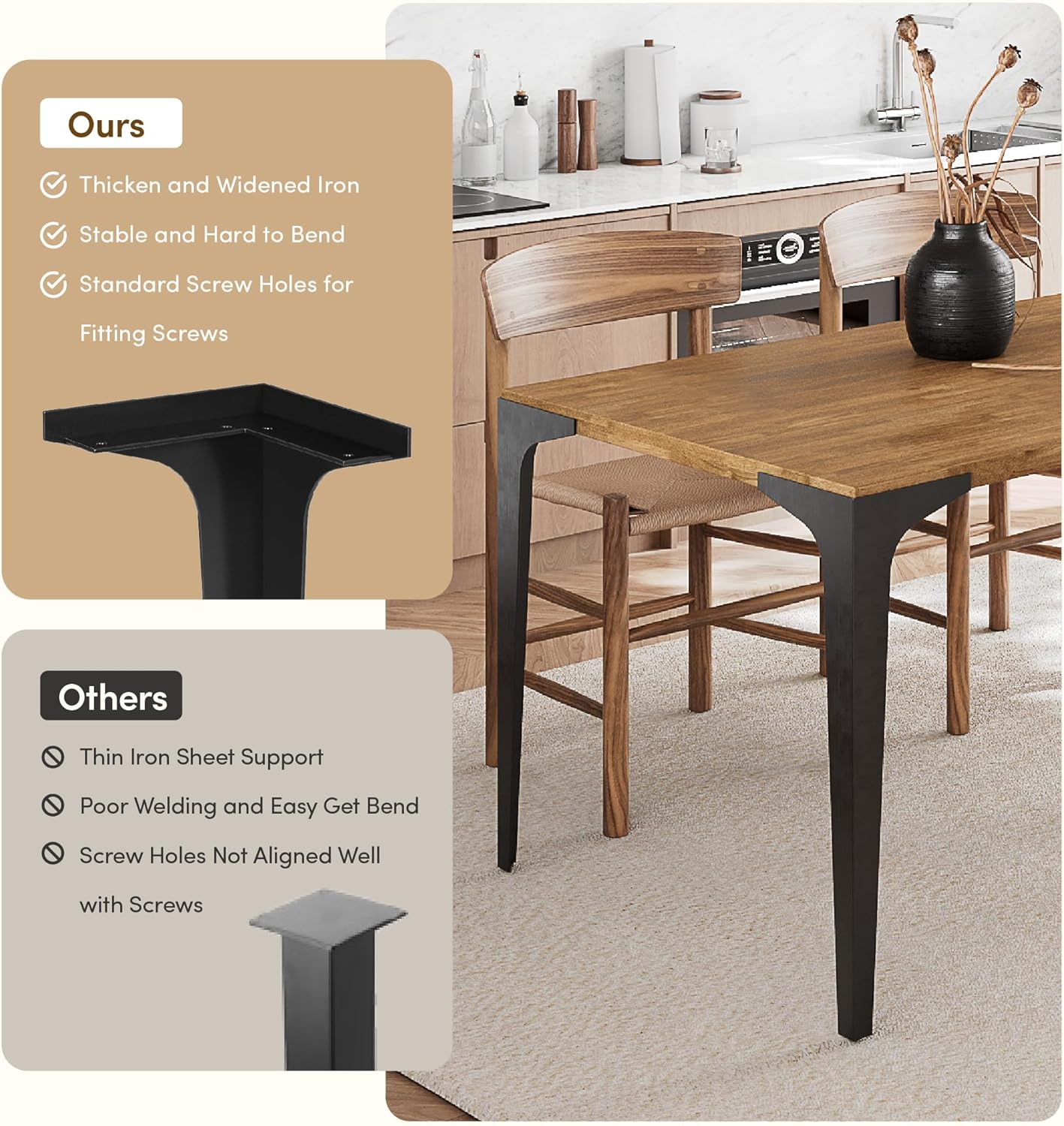 Spade 30' Heavy-Duty Metal Table Legs (Set of 4), Minimalist Steel Legs for Live Edge Table Top, Dining Table, Desk