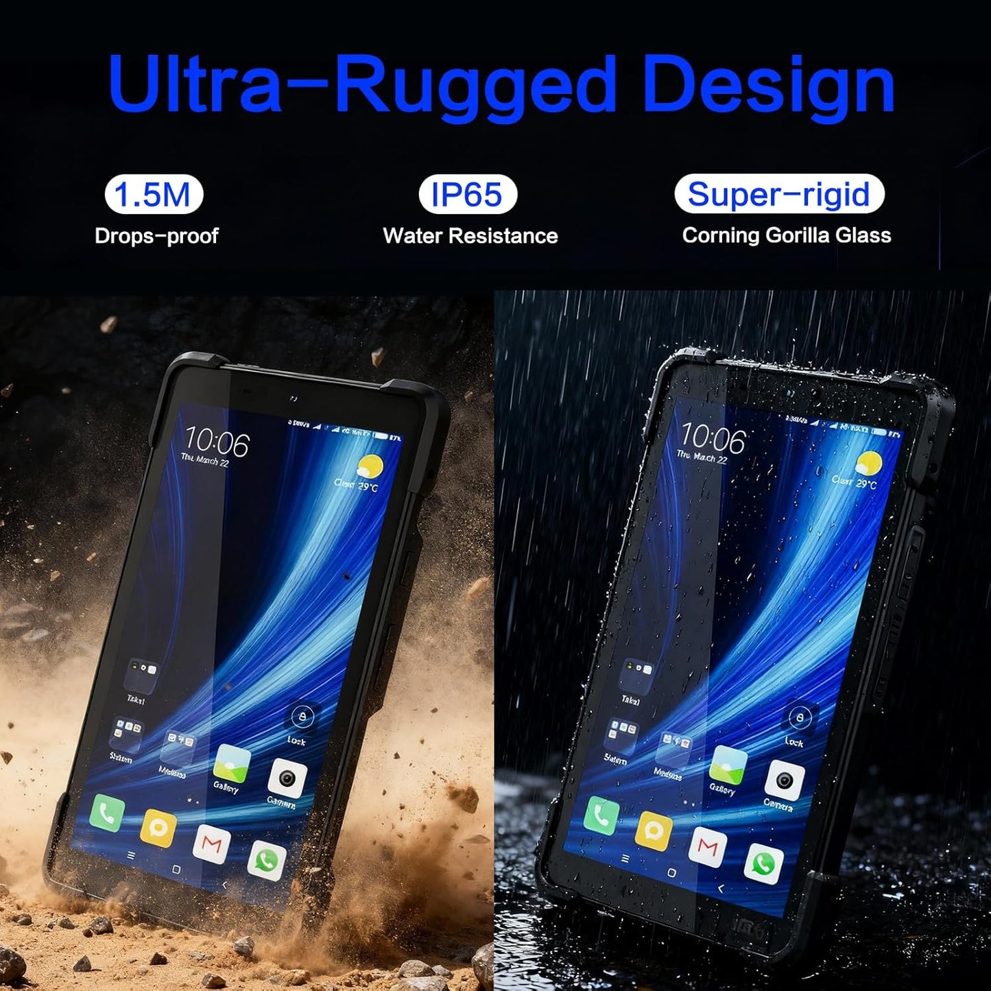 Ultra Rugged Tablet P10, 10.1 inch Android 13 Warehouse Tablet PC, 1D/2D/QR Inventory Scanner, Barcode Scanner