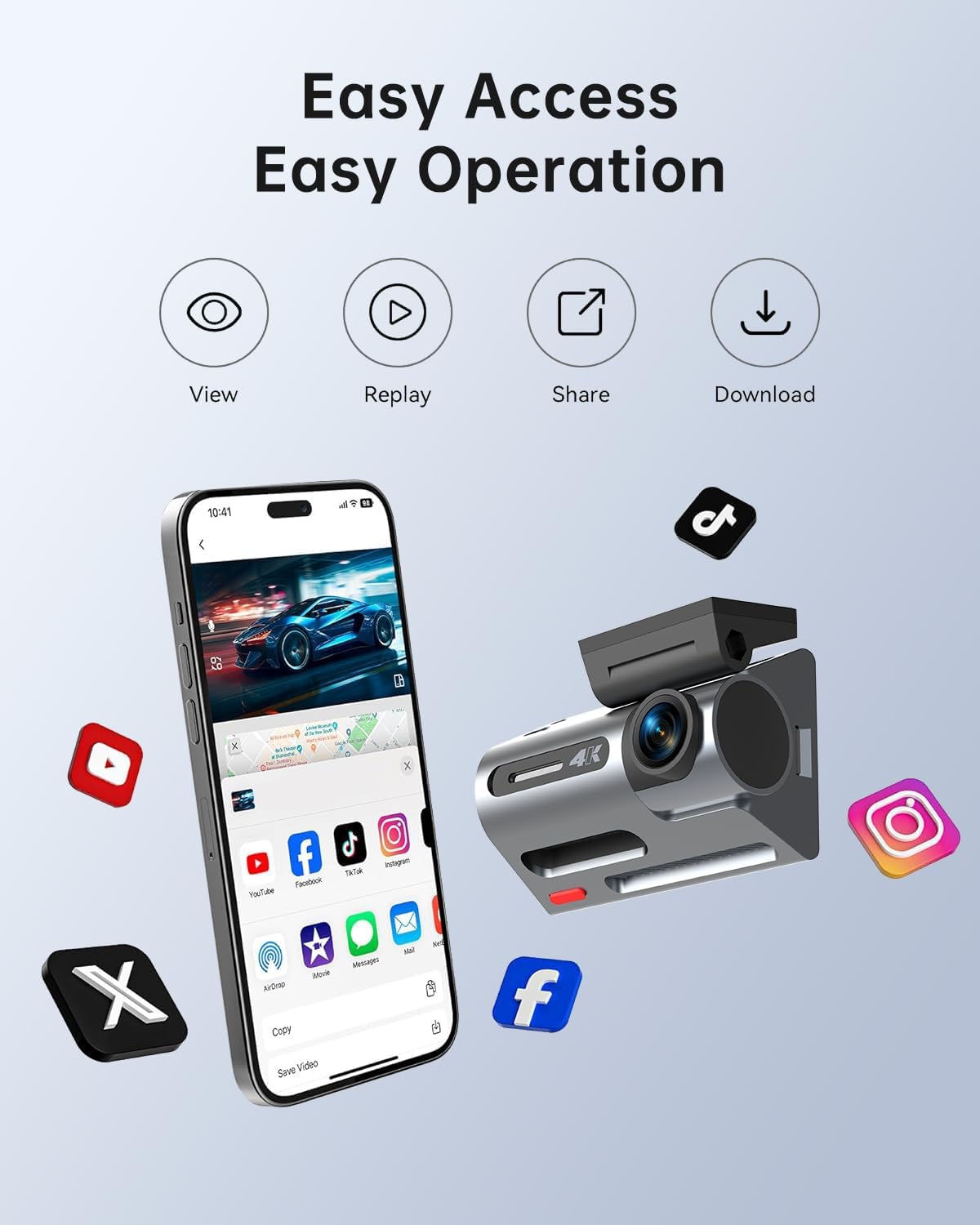 Dash Cam Front Rear, 4K/2K Full HD Dash Camera for Cars, Included 64GB Card, Night Vision, Wide Angle, Parking Mode