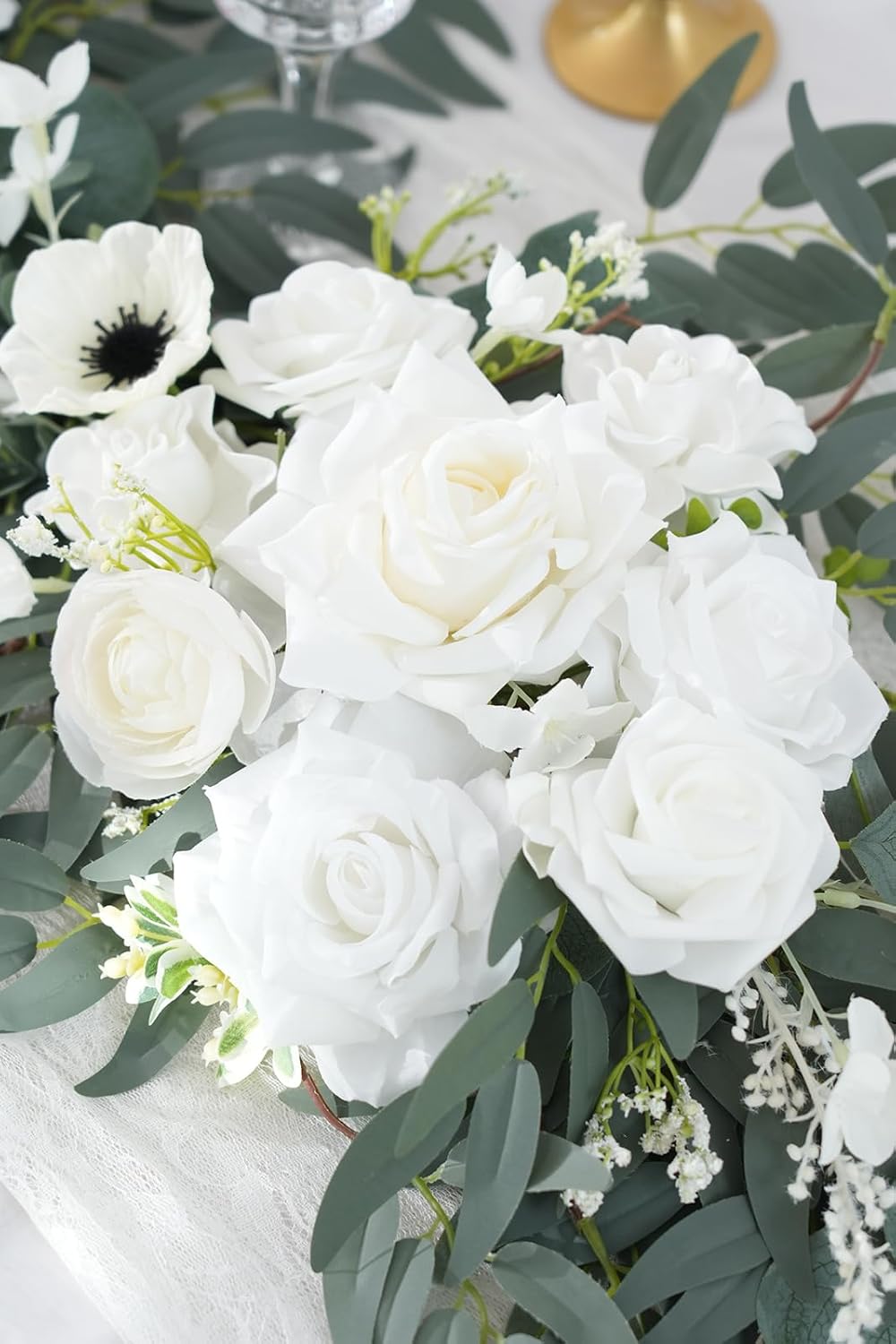 Spring Artificial Flower 7ft Garland, Wedding Arch Backdrop Floral Arrangement, (White)