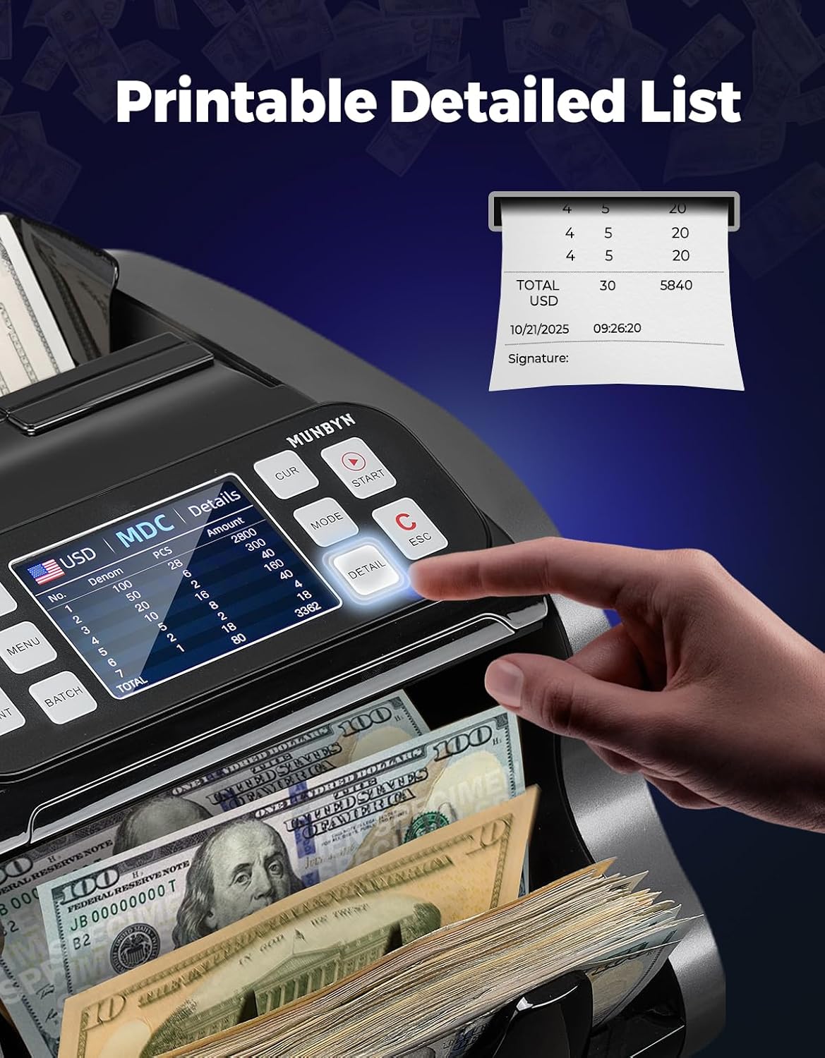 Money Counter Machine Mixed Denomination, Dual-Display, CIS/UV/IR/MG Counterfeit Detection Bill Counter, (Black)