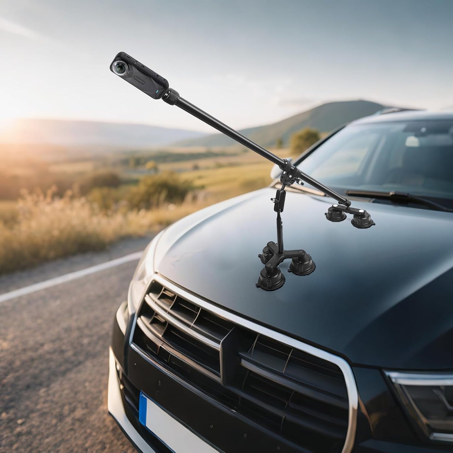 Five Suction Cup 360 Camera Car Mount Kit for Insta360, w/ 2 in 1 Extension Pole Selfie Stick, Outside Windshield Mount
