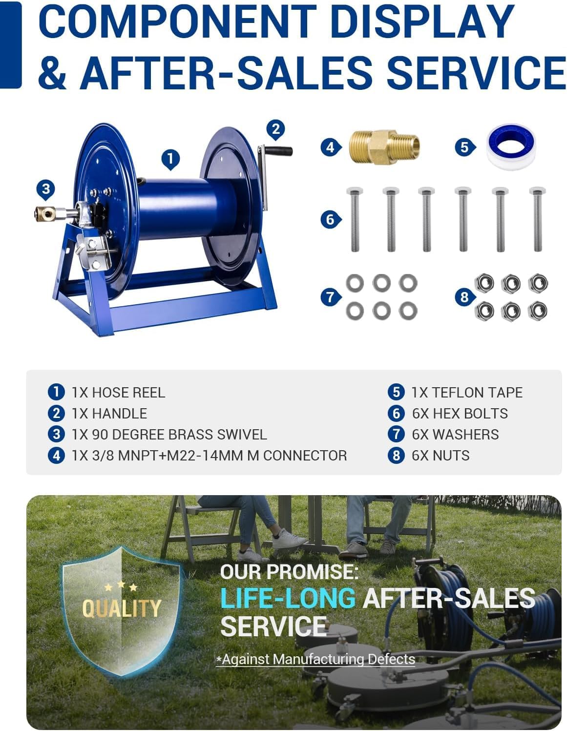 Hand Crank Power Washer Hose Reel 1/4'x455ft, with Trailer/Wall Mount, Requires Assembly, 3/8'x350ft