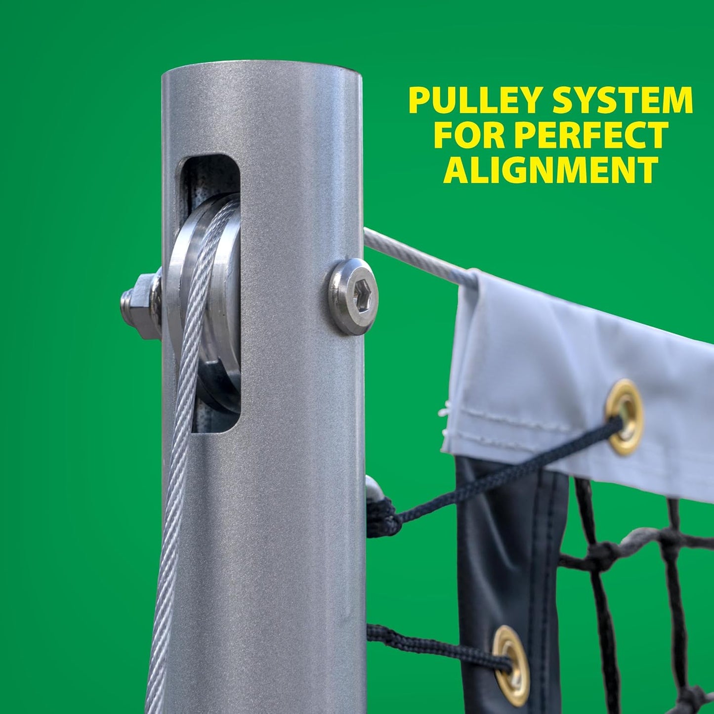 In-Ground Pickleball Net System, Heavy-Duty Fixed Net with Hand Crank Tension, Pulley Alignment, (36” Ends, 34”Center)