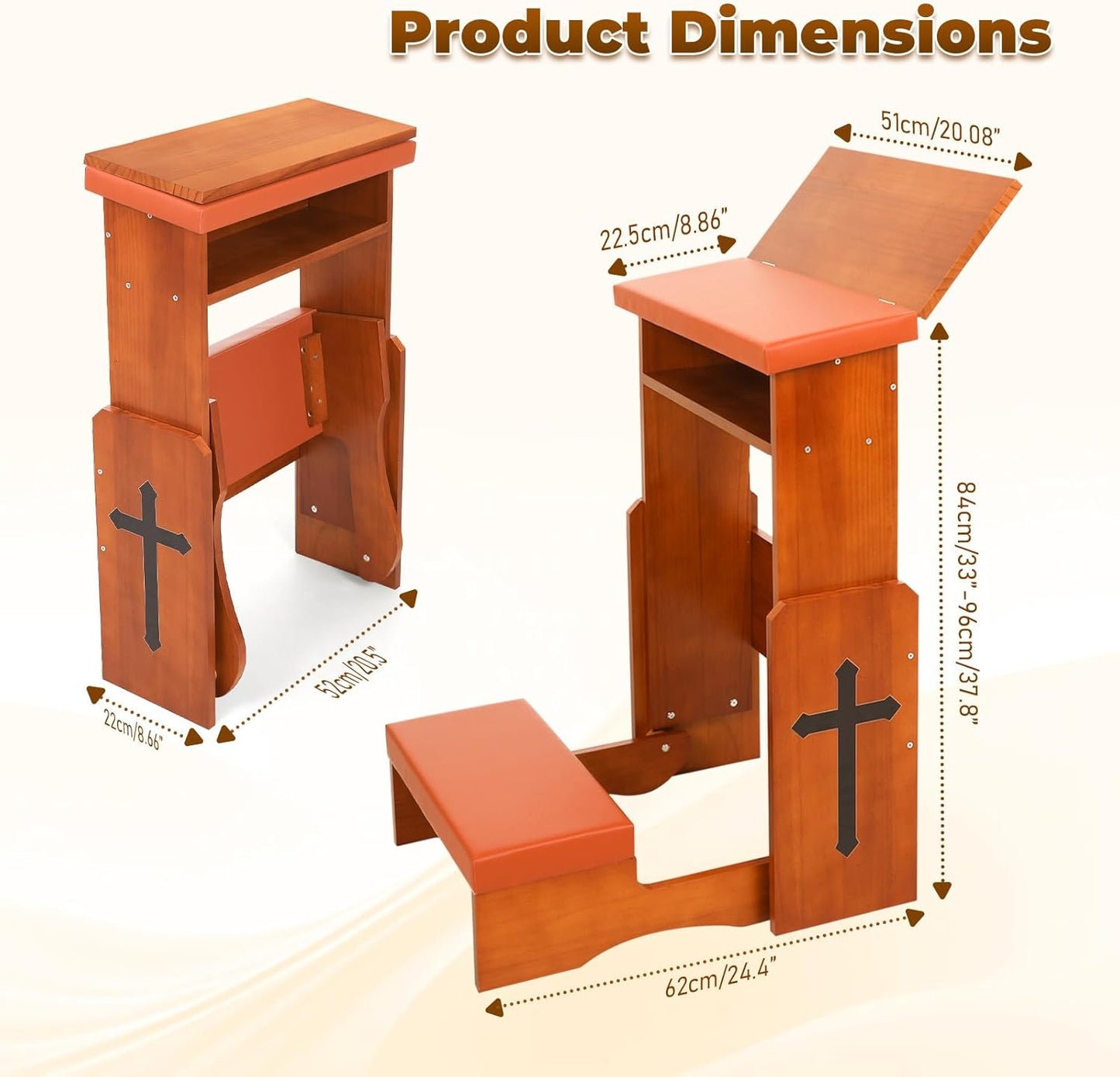 Adjustable Height & Foldable Kneeling Bench with Thick Padding, Portable Catholic Kneeler and Prayer Stool