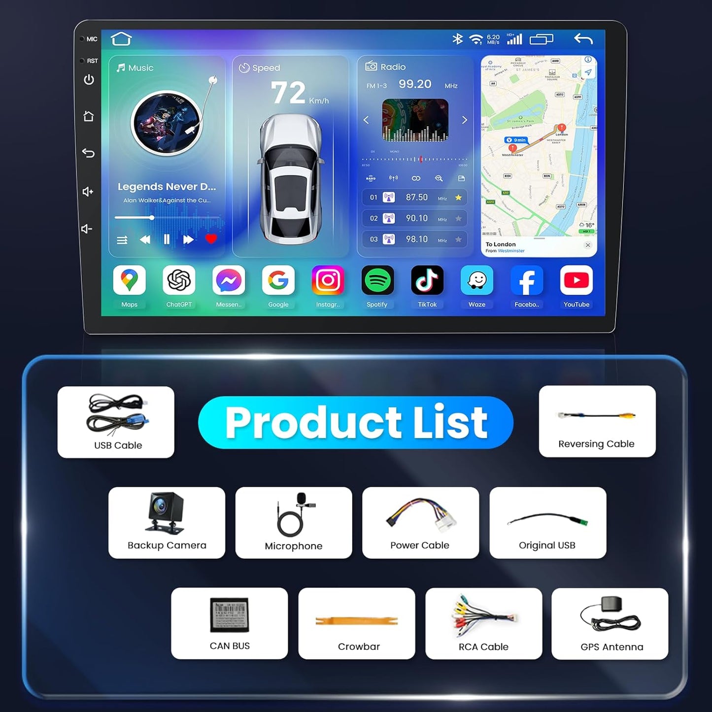 Car Stereo Radio for Honda Civic 2016-2021: 9 Inch Touch Screen Head Unit Wireless CarPlay Android