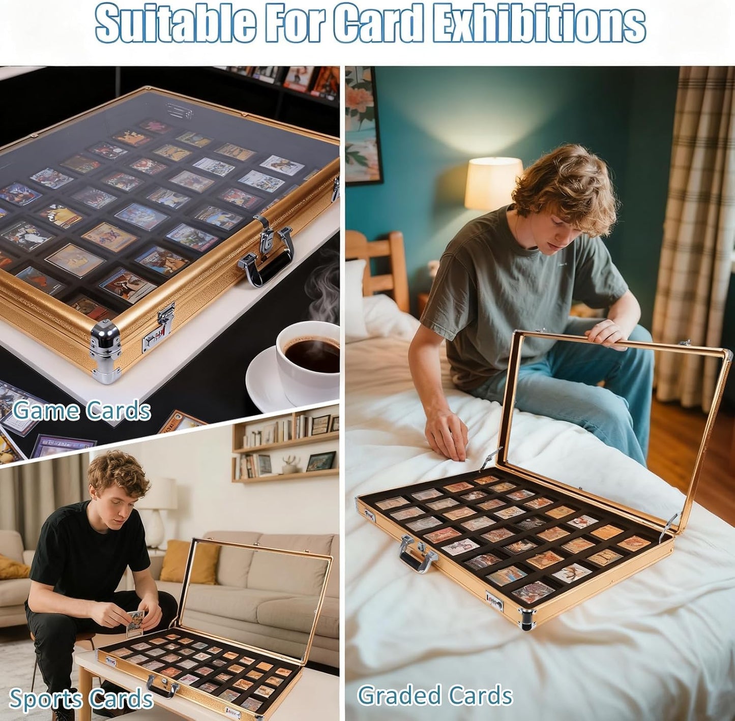 34'x22' Trading Card Display Case w/ Aluminum Frame & Acrylic Side Panels, Dual Security w/ Combo & Key Lock