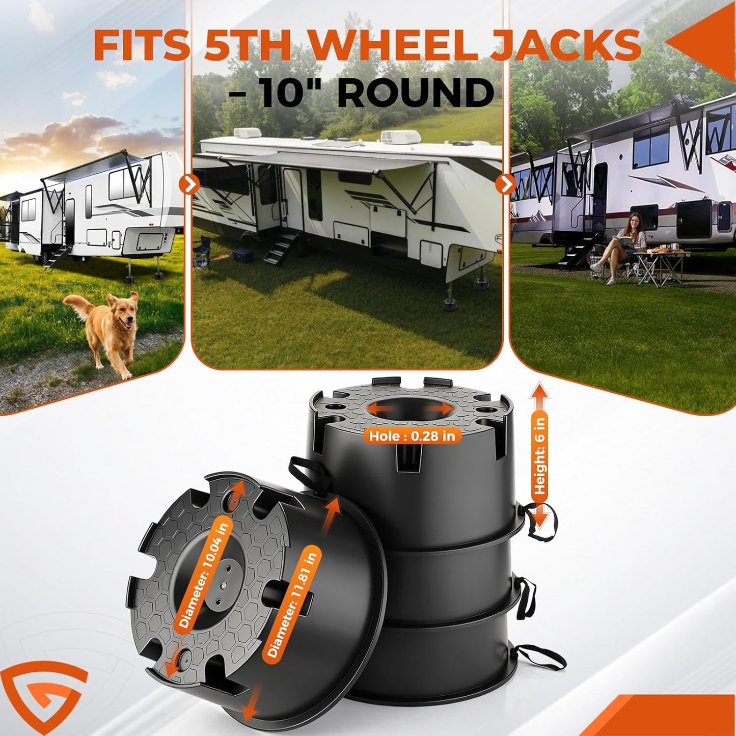 4PCS RV Jack Blocks, Stackable Heavy Duty Jack Pads with 40,000 lbs Load Capacity, 9' 5th Wheel & Scissor Stabilizers