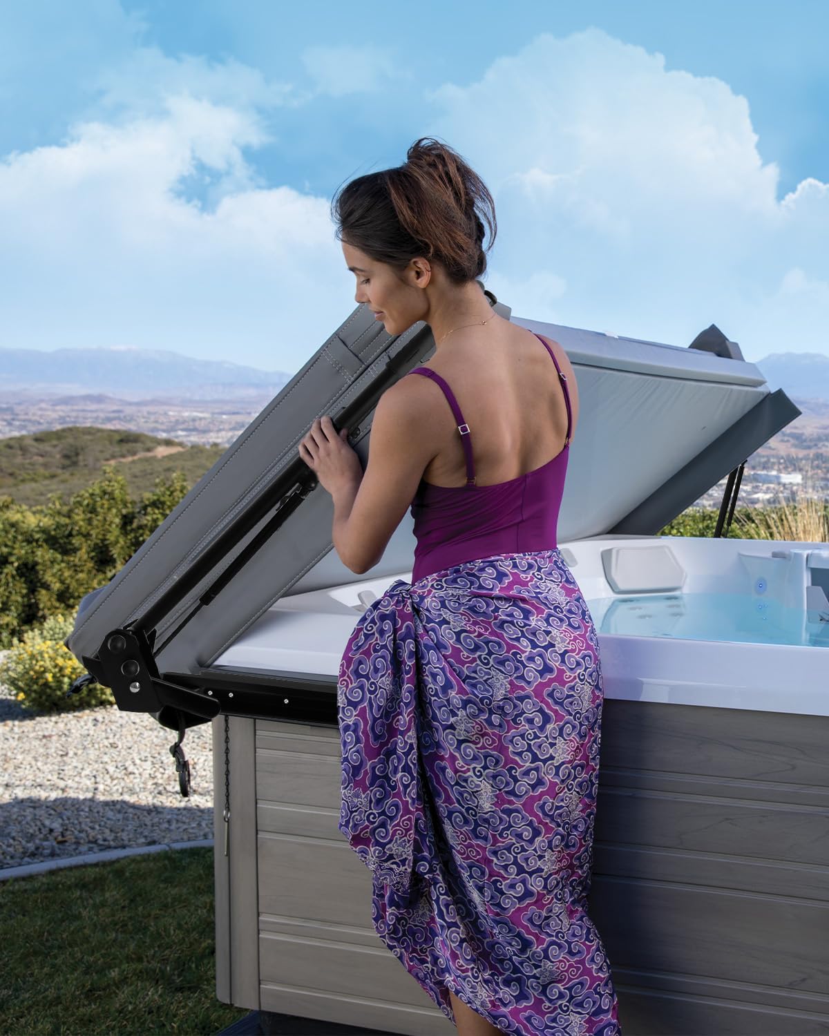 Hydraulic Hot Tub Cover Lifter, Dual-Coated Rust Resistant, Adjustable Reinforced Brackets, Fits 71'-97' W, 36'-46' H