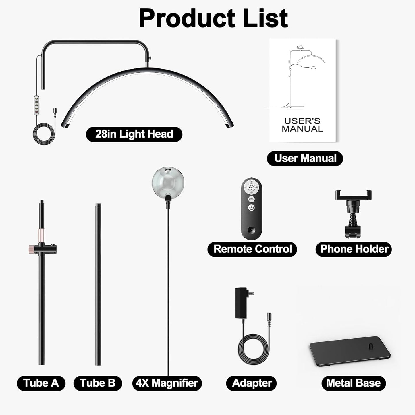28' Half Moon Lash Light - Lash Lamp with 4X Magnifier & Phone Holder, Esthetician Light, for Eyelash Extensions,Nail