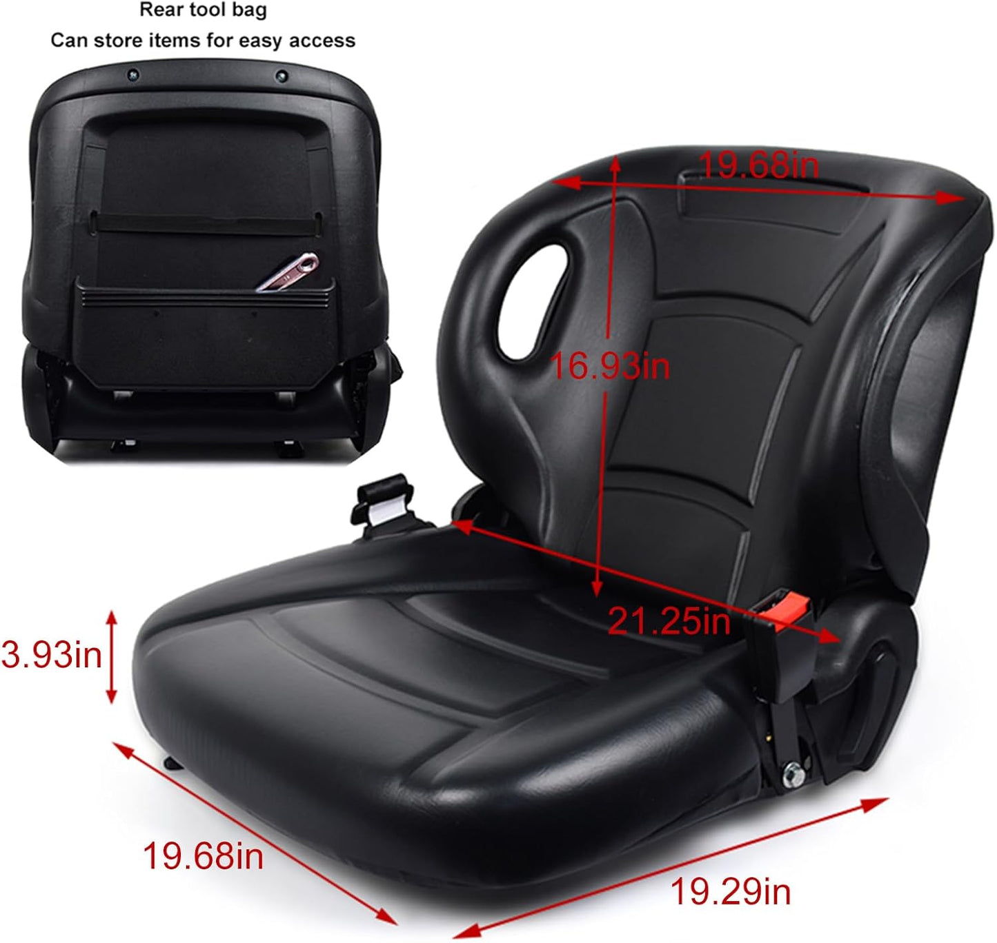 Universal Forklift Seat with Micro Switch, Tractor Seat with Seat Belt, Adjustable Mower Seat w/Back Pocket