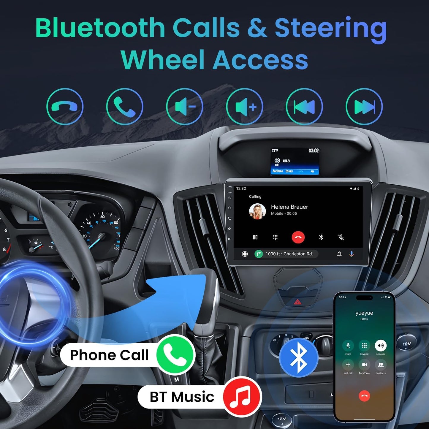 Radio Stereo for Ford Transit 150 250 350 2015-2019, 9 Inch IPS Touchscreen, Wireless CarPlay Android