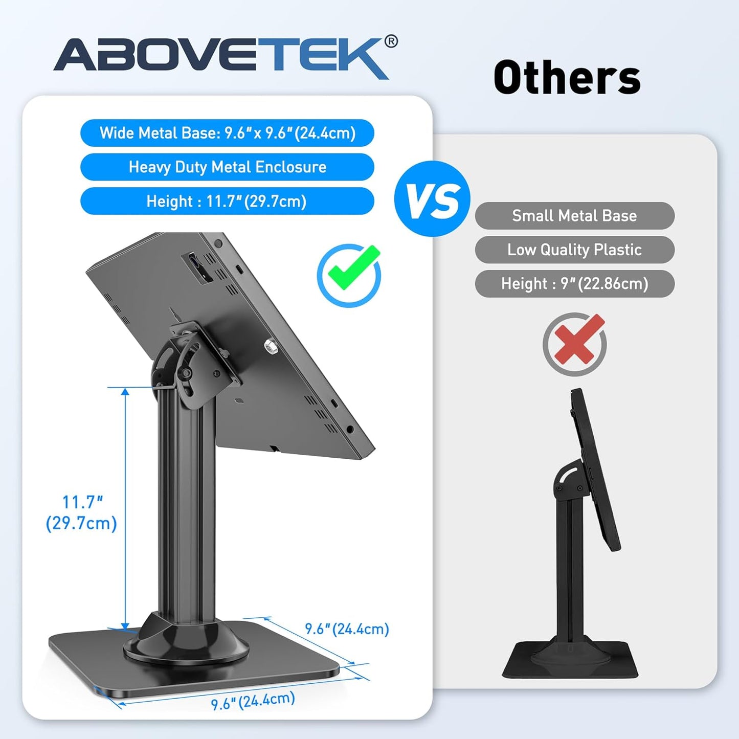 Anti-Theft iPad Kiosk Stand – POS iPad Security Stand – Heavy Duty Base, 360° Swivel, 75° Tilt Bracket, Black
