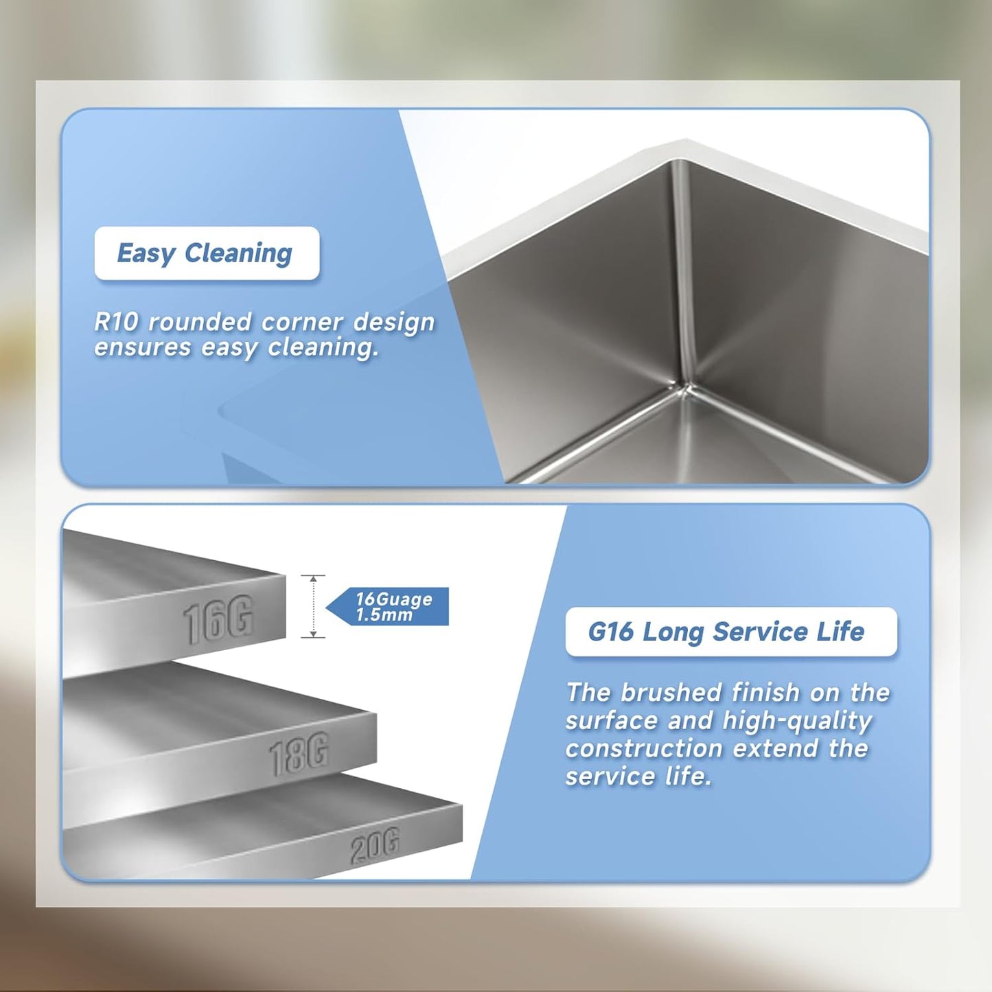 32 Inch Undermount Kitchen Sink, 32x19x8 inch Single Bowl Stainless Steel Handmade 16 Gauge Under Counter
