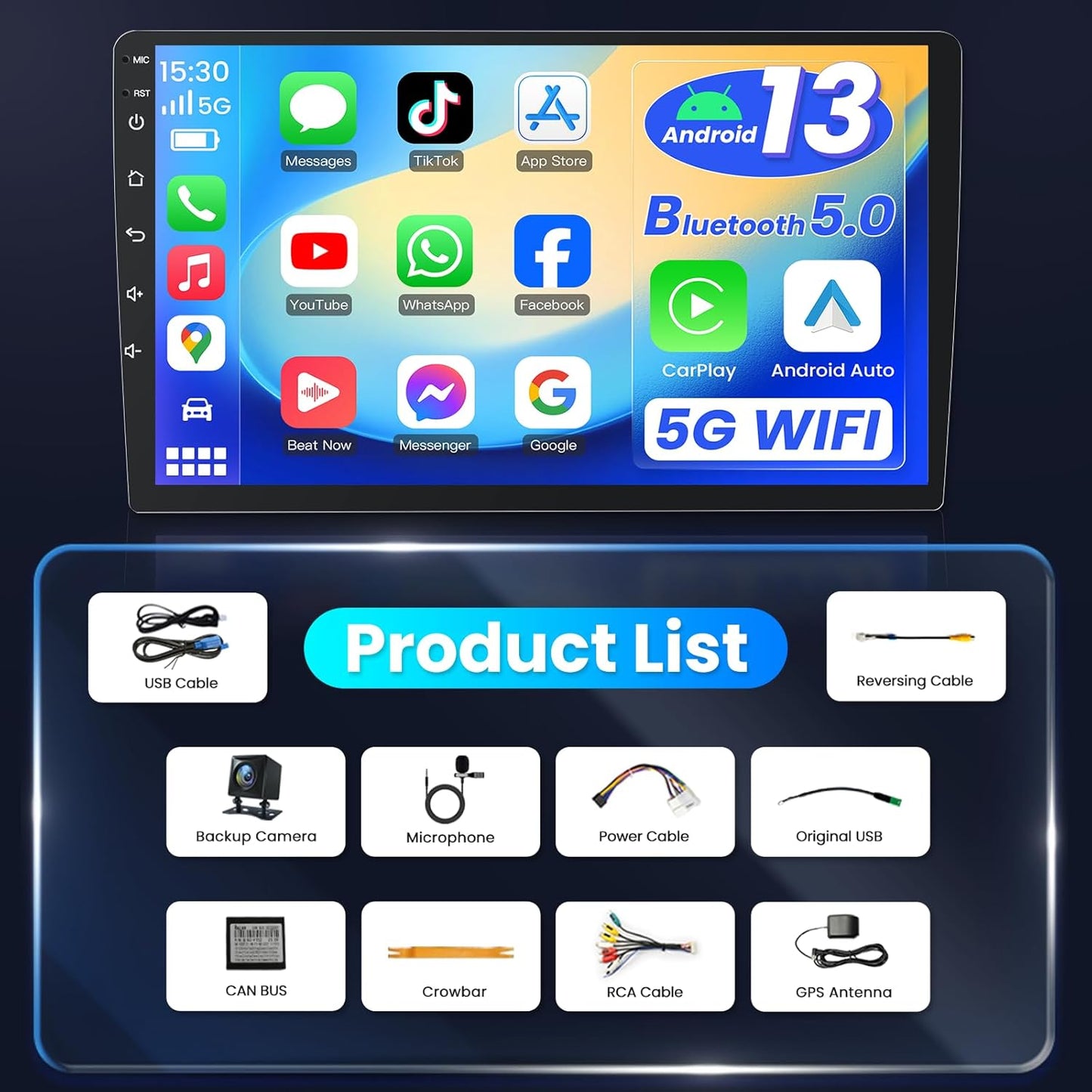 Car Radio Stereo for Toyota Highlander 2001-2007: Wireless Carplay / Android, 9 Inch IPS Touchscreen, Backup Cam