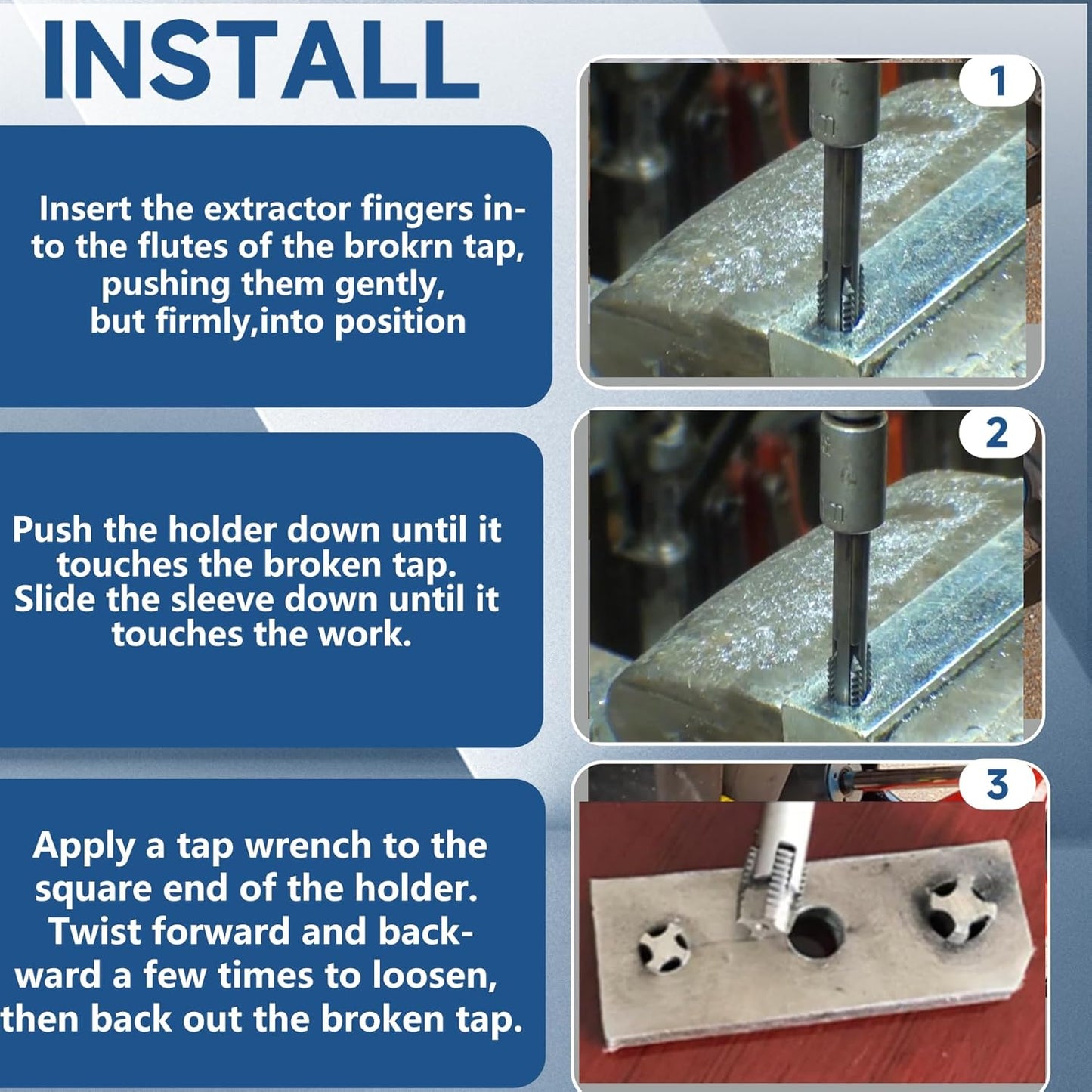 6-Piece Broken Tap Extractor Tool for Removing Broken Taps, 3/16–1/2 in, with 24 Spare Fingers, Compatible with Walton