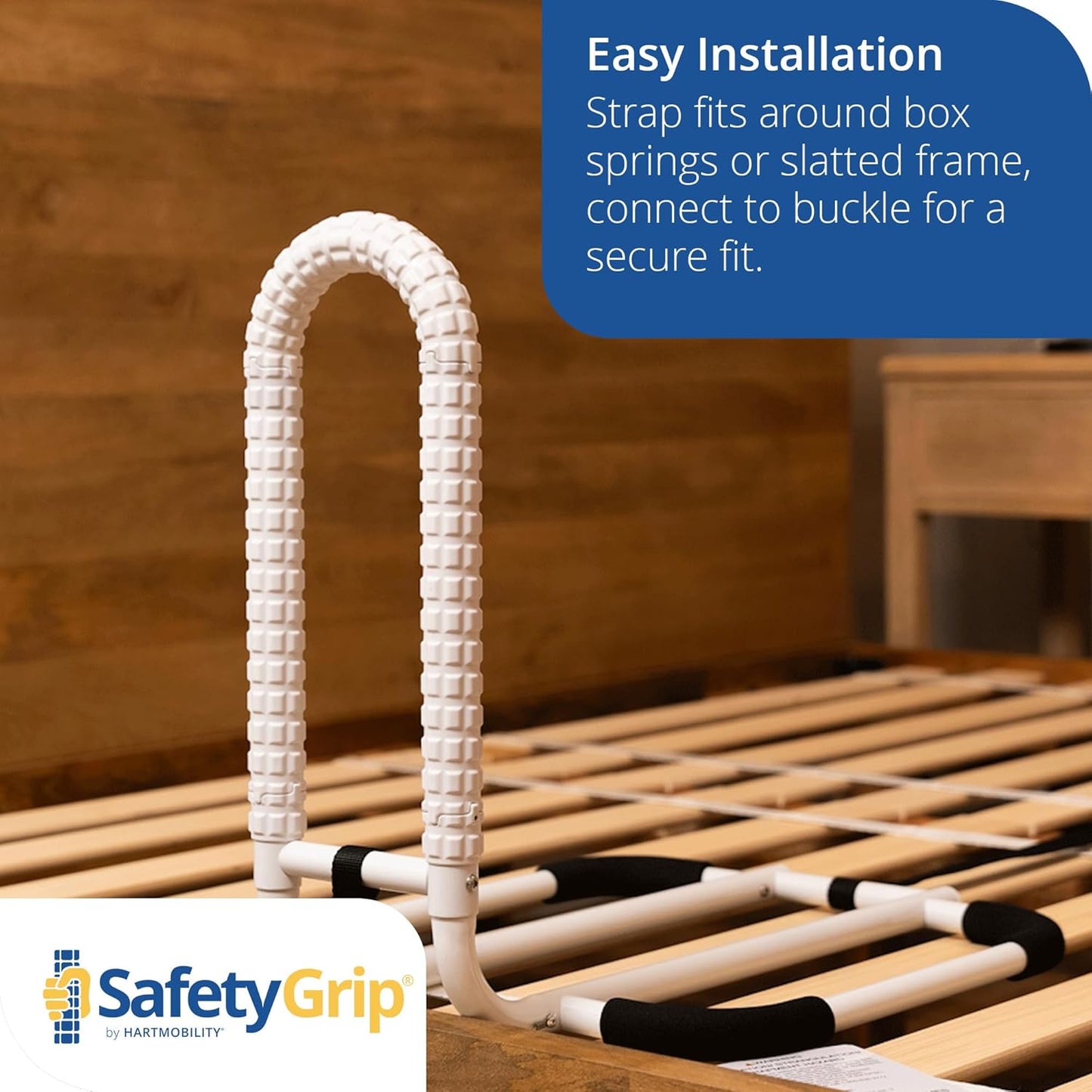 SafetyGrip Hand Grip Bed Rail, One White Compact 7.5″ Wide, 400 lb Capacity, Slip Resistant Textured Grip Pattern, AlphaSan Coating for Surface Freshness, Support Rail for Easier Bed Entry and Exit