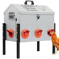 50LB Automatic Chicken Feeder, Metal Chicken Feeder with Window, No-Waste Poultry Feeder with 8 Feeding Ports, Adjustable Height, Locking Lid & Weatherproof Design for Outdoor Coop