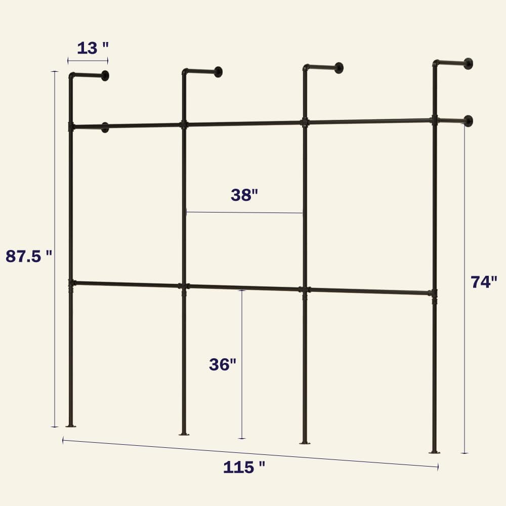 Industrial Pipe Clothing Rack Height Adjustable Garment Rack for Hanging Clothes, Heavy Duty Iron Clothes Rack