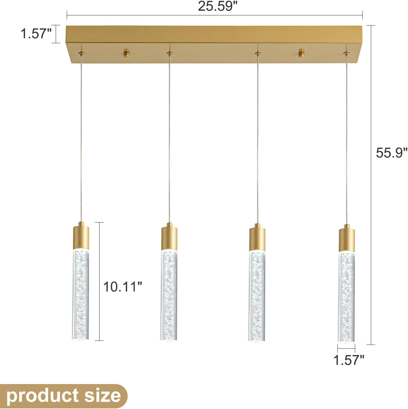 BESTWEST Gold Pendant Light, Modern Pendant Light Kitchen Island Pendant Light Fixtures, Modern Island Light with Bubble for Kitchen, Dimmable