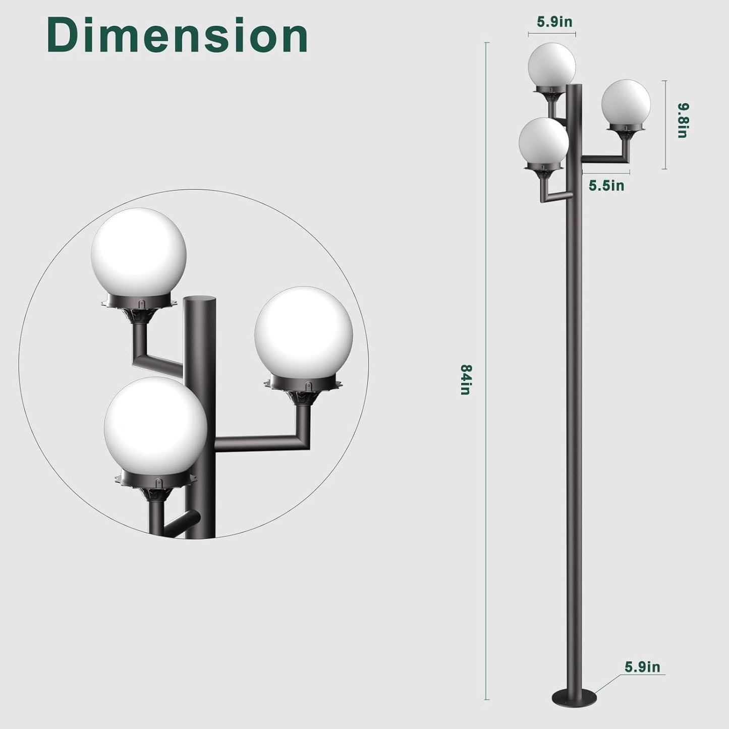 ACOHOOK 79'' Outdoor Lamp Post Light, Triple Head Street Light Pole Lamp for Outside with G9 Bulbs, Waterproof Outdoor Post Light Fixtures