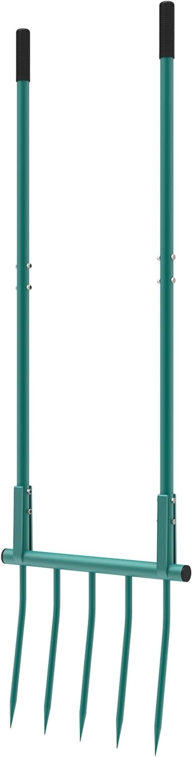 5 Steel Tines 20 in Wide BroadFork Garden Tool Heavy Duty Green Hand Tiller, 55 inch Long Handle