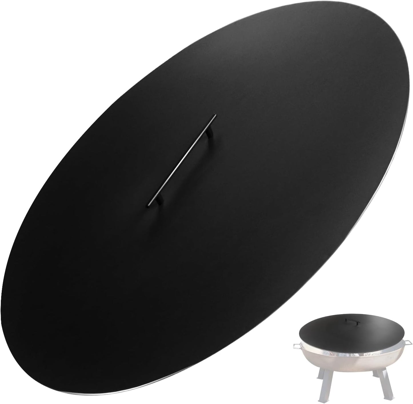 34' Fire Pit Lid/Cover, Round Heat Resistant Flat Burner Pan Cover NOTE: this cover is a bit warped, but still useable. Item already discounted