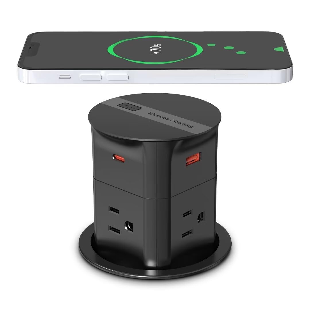ANNQUAN 3.15" Pop Up Countertop Outlet with 15W Wireless Charger,Max 20W Power Delivery,800J Surge Protection,