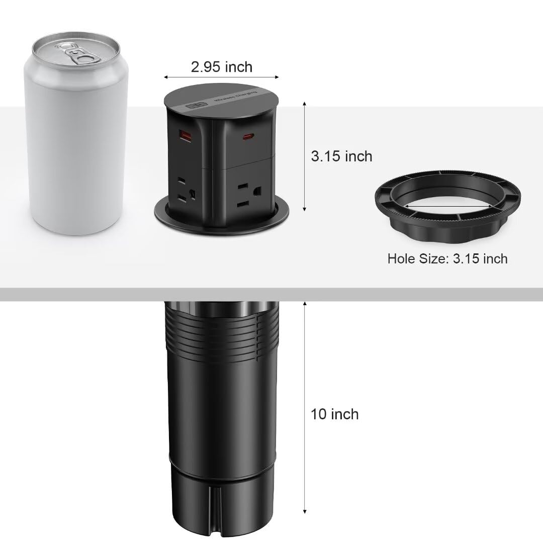 ANNQUAN 3.15" Pop Up Countertop Outlet with 15W Wireless Charger,Max 20W Power Delivery,800J Surge Protection,