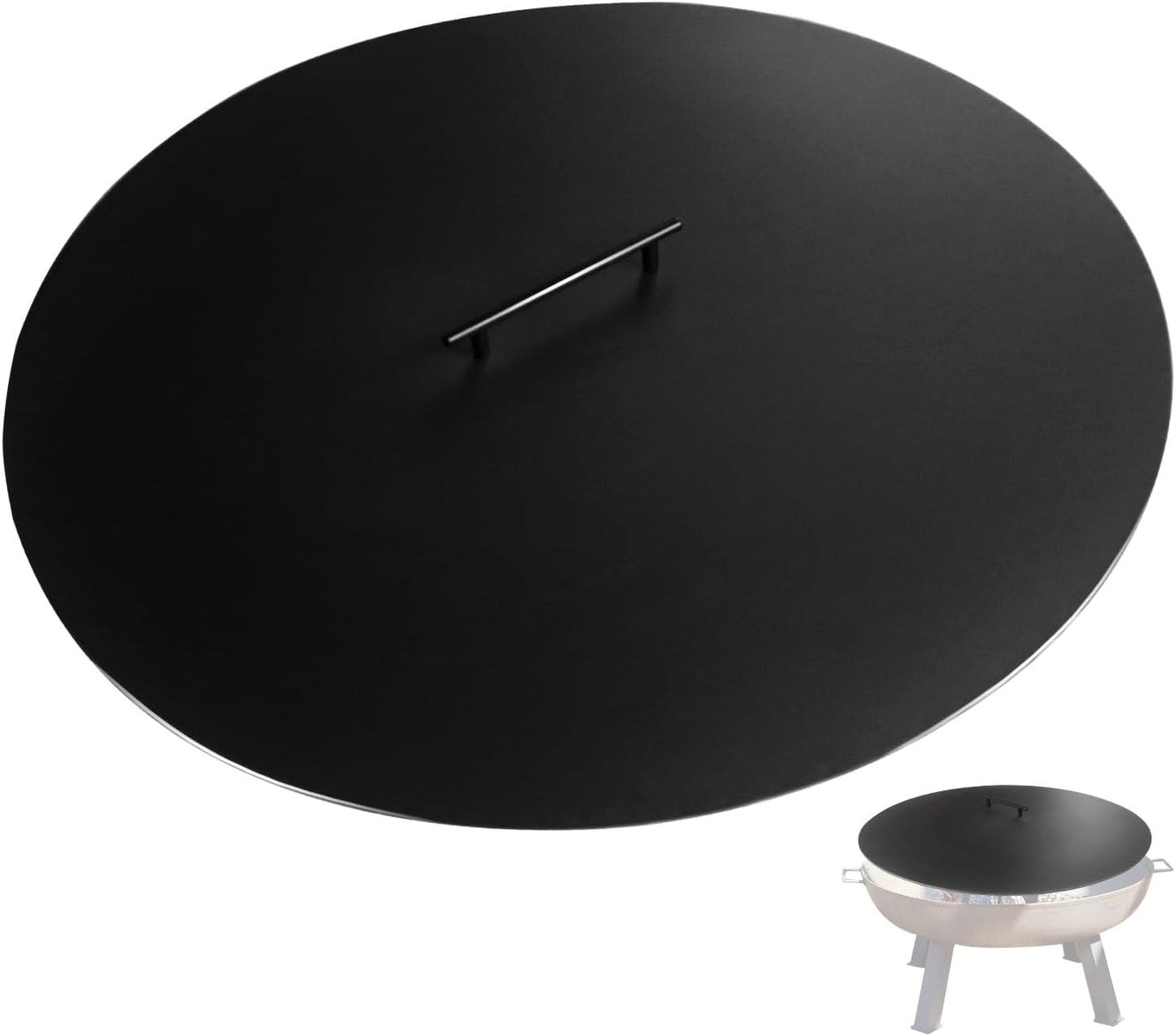 34' Fire Pit Lid/Cover, Round Heat Resistant Flat Burner Pan Cover NOTE: this cover is a bit warped, but still useable. Item already discounted