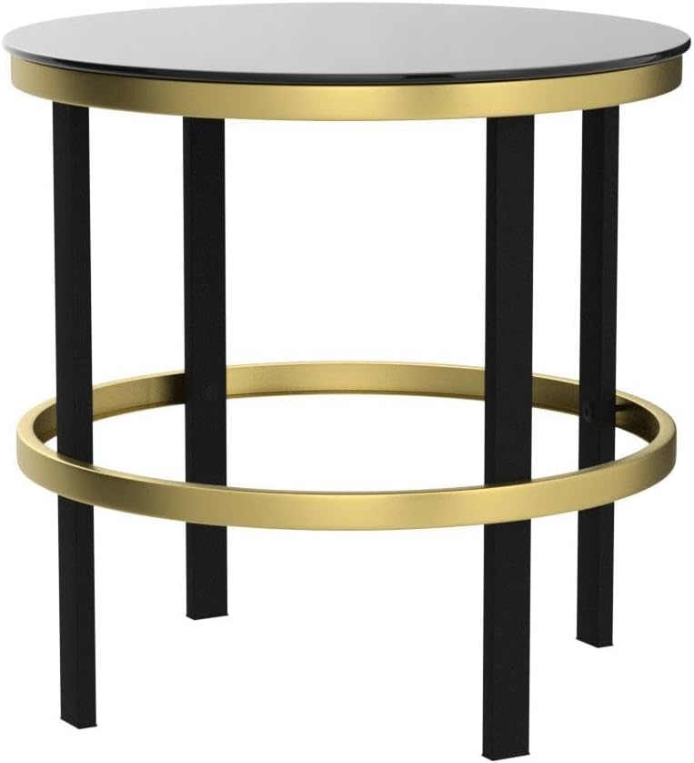 Furniturosy Round End Table, Modern Glass Side Table with Sturdy Metal Frame, Accent Table with Tempered Glass Top, Glass End Table for Living Room,