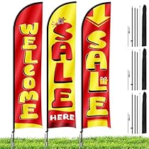 3 Sets Sale Feather Flag Pole, 15FT Advertising Sign Banner Swooper Flag with Pole Kit and Ground Stake for Outdoor Business