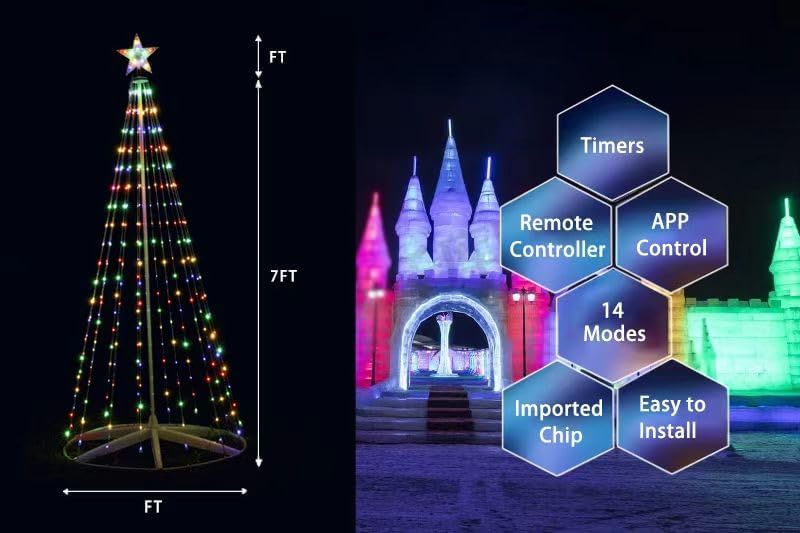 Outdoor APP Control Christmas Tree for Yard 328 LED Cone Tall Star Topped Artificial Flag Pole Christmas Tree Arbol de Navidad Outside Decor for Xmas