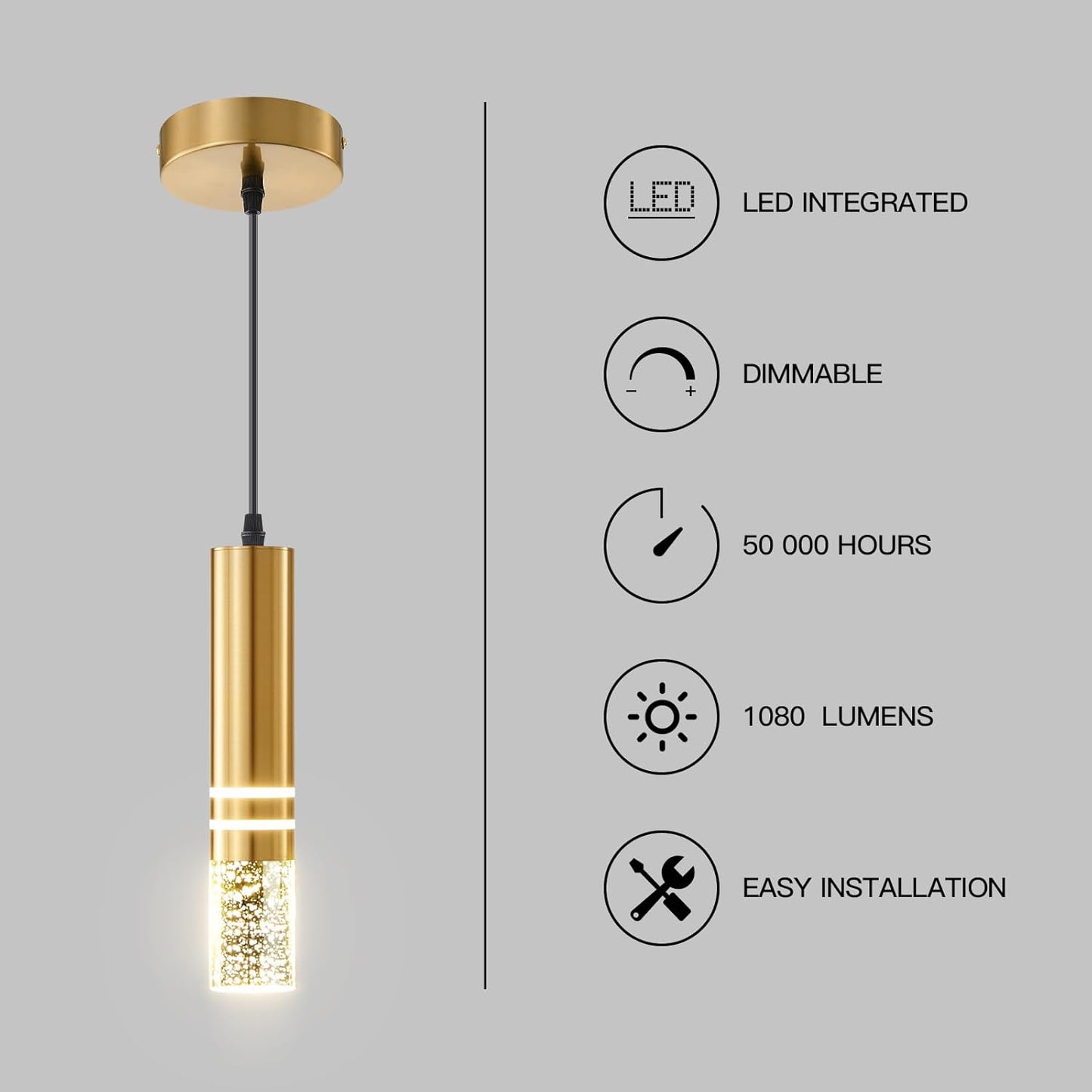 AGEJYYY Modern LED Kitchen Chandelier Trio Pack Dimmable Island Lighting, Stylish Pendant Lamp, Bubble Crystal Ceiling Fixture