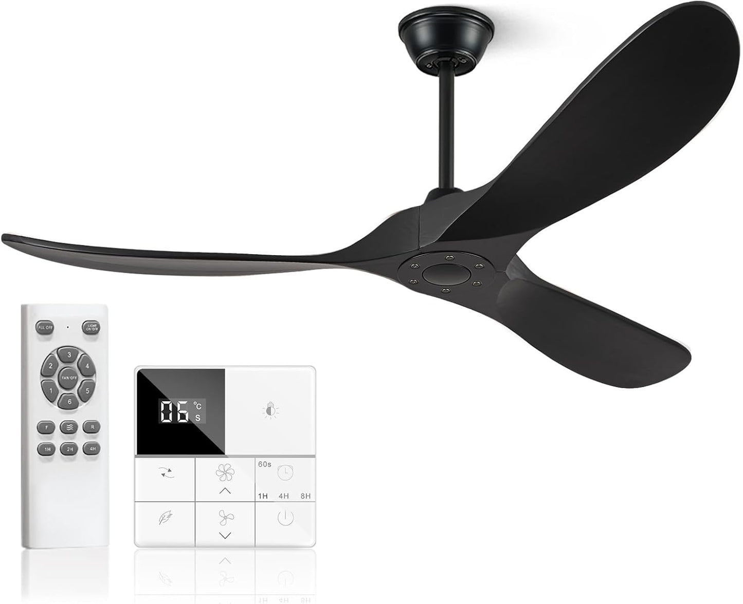 Eliora Ceiling Fan without Light, 52" Wood Ceiling Fan no Light with Remote Wall Switch, Outdoor Ceiling Fan for Patio, Porch, Bedroom, 6 Speed,