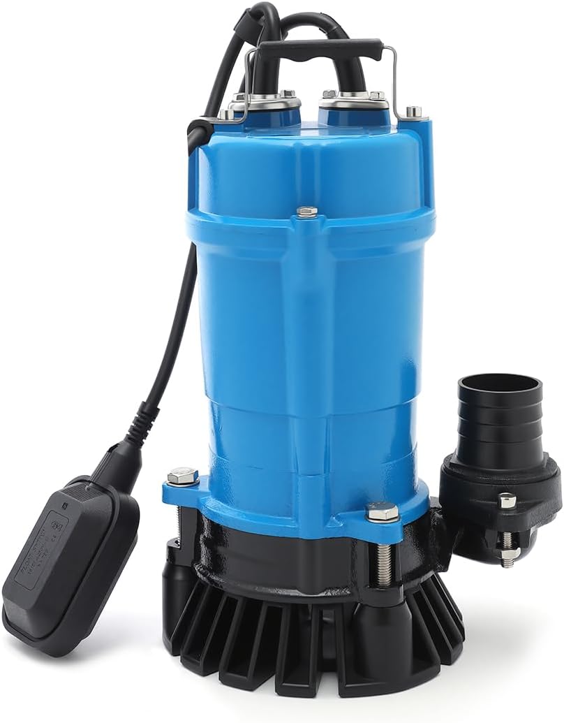 1HP Submersible Sewage Effluent Pump 115V,83GPM,56ft,2"Discharge,Cast Iron Shallow Well Sump Pump with Auto Float Switch for Drain Dirty Clean Water,Pools,Garden,Pond,Basement Basin,Flooded Area