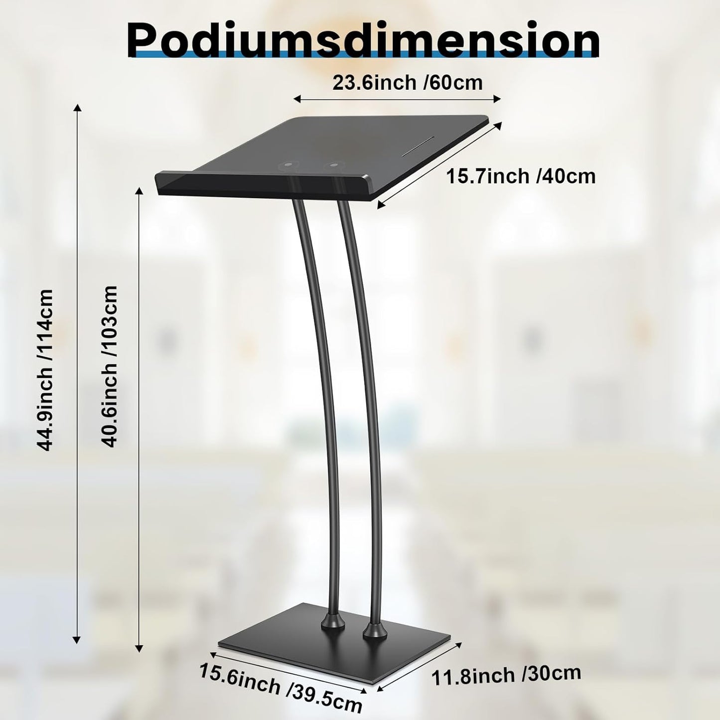 Acrylic Podium Lectern with Iron Stable Bottom, Pulpits for Churches with 10MM Thickened Acrylic Countertop