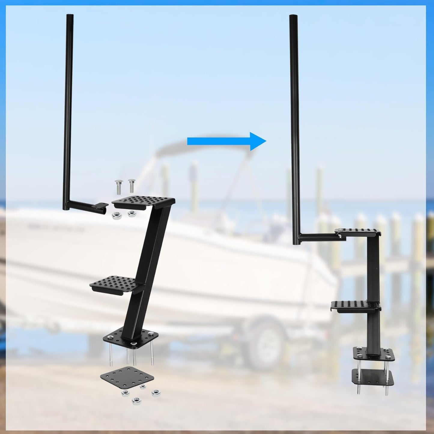Heavy-Duty Boat Trailer Steps with Handle, Non-Slip Surface Fits for Trailers Tongue Step, 2 Steps