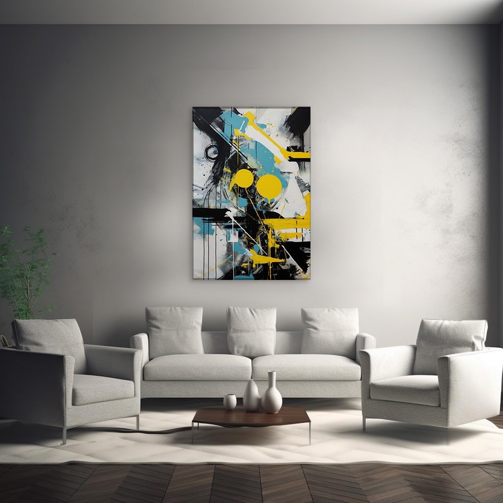 Framed wall Art for Lobby. Vivid Abstraction in Motion Exploring the Bold Fusion of Yellow Accents