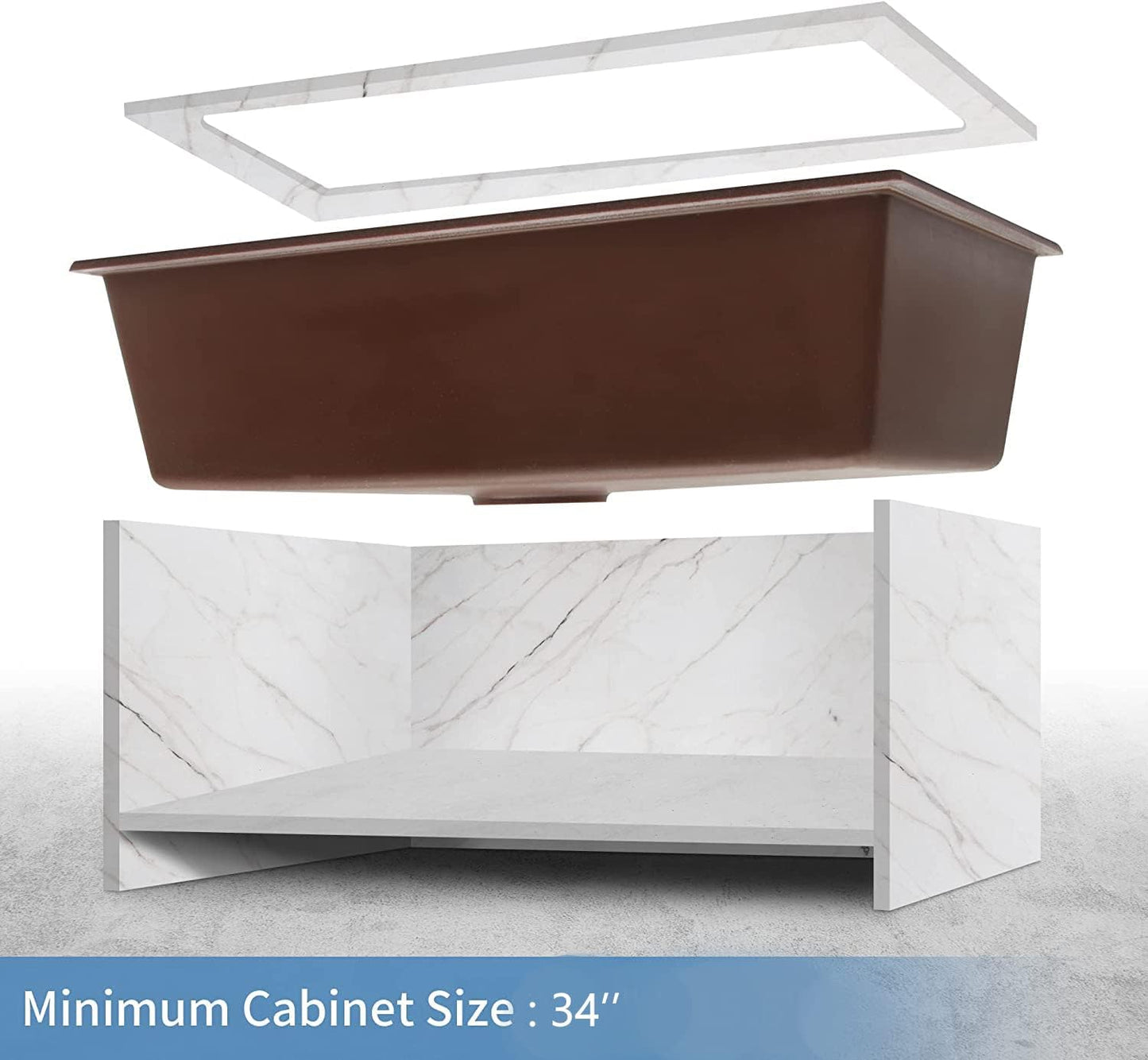 MILOSEN Undermount Brown Kitchen Sink 31 Inch, Single Bowl Granite Composite Kitchen Sinks, 3118 Inch Quartz Kitchen sink
