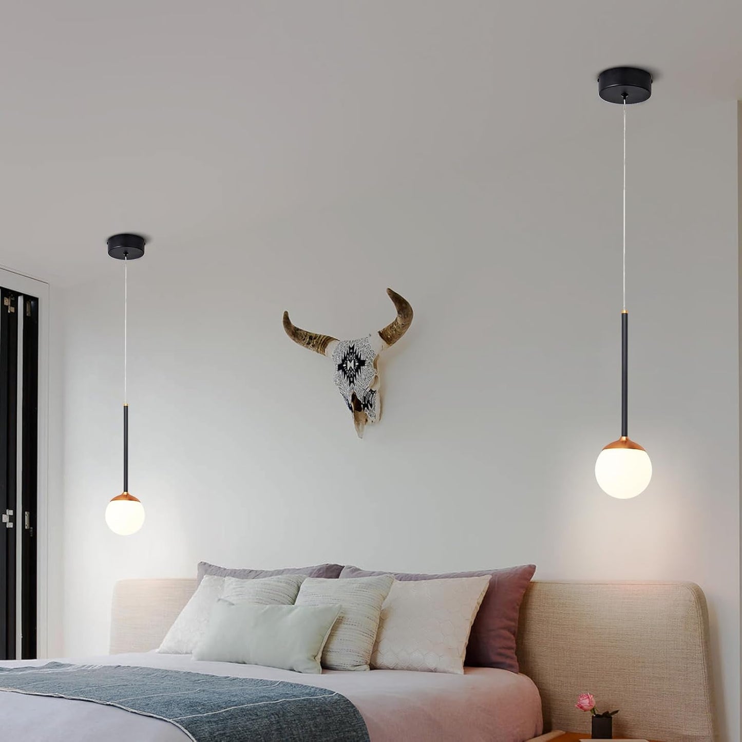 2-Light Modern Teardrop, Rose Gold Pendant Lights, Ball Ceiling Hanging Decor, LED