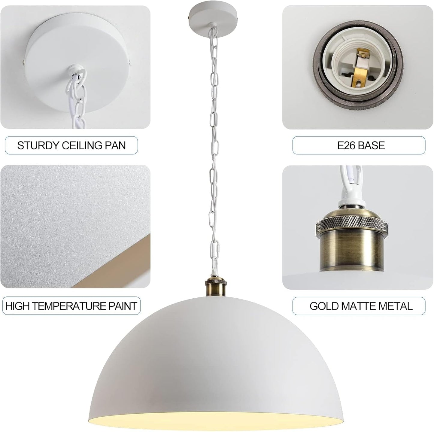 YHANFENGCY Vintage Chandelier 19.69 "Industrial Dome Chandelier White and Gold Finish Lighting lamp line Length 78.7