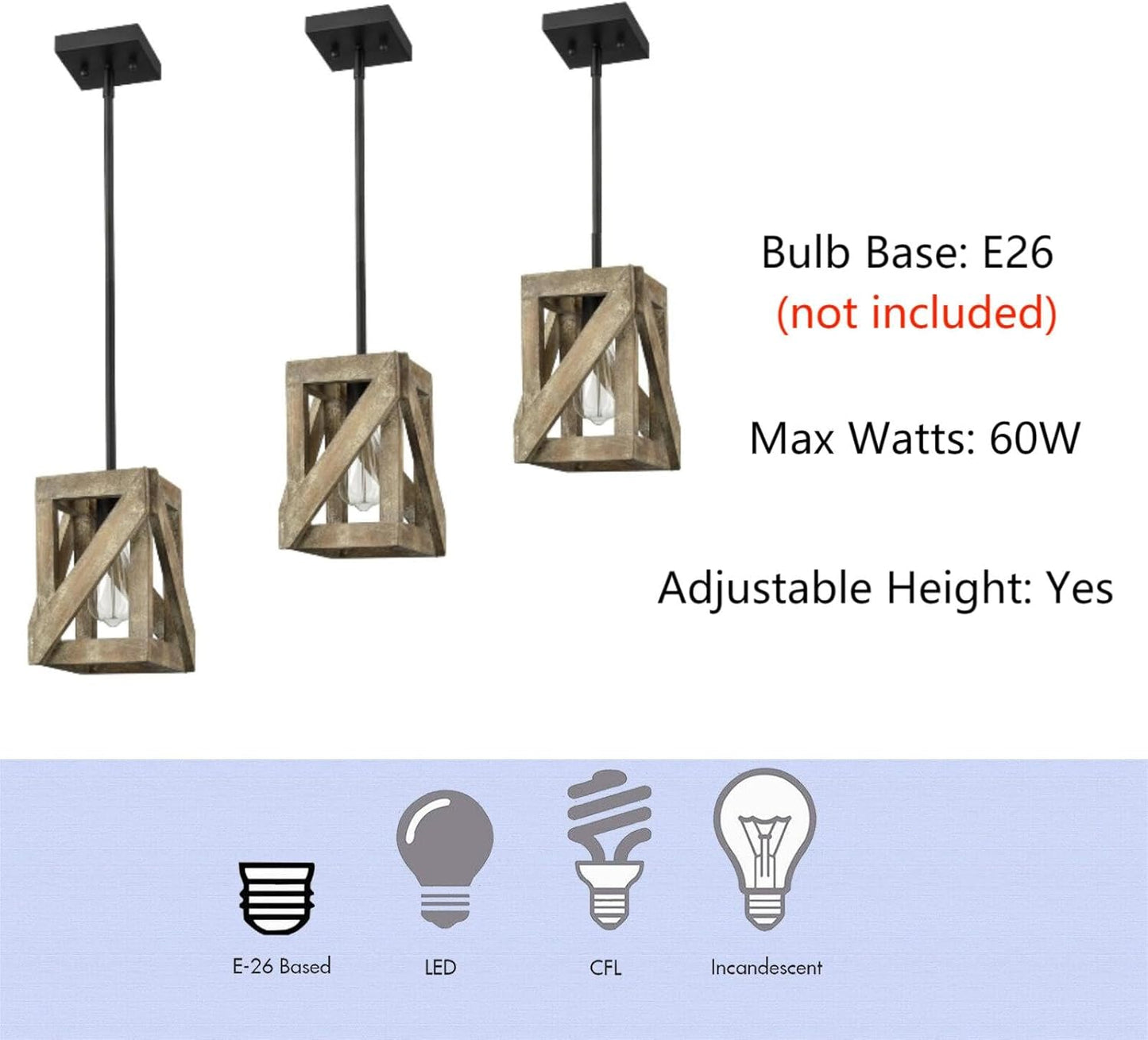 DEYNITE Farmhouse Pendant Light Fixtures Rustic Wood Chandelier for Kitchen Island Dining Room