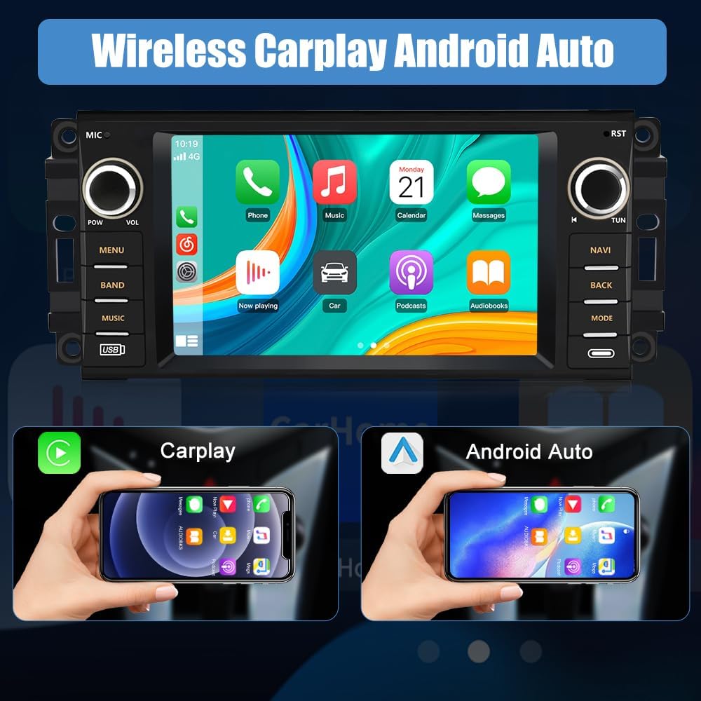 Wireless CarPlay Andriod Auto for Jeep Wrangler JK Compass Patriot/Chrysler/Dodge RAM Charger