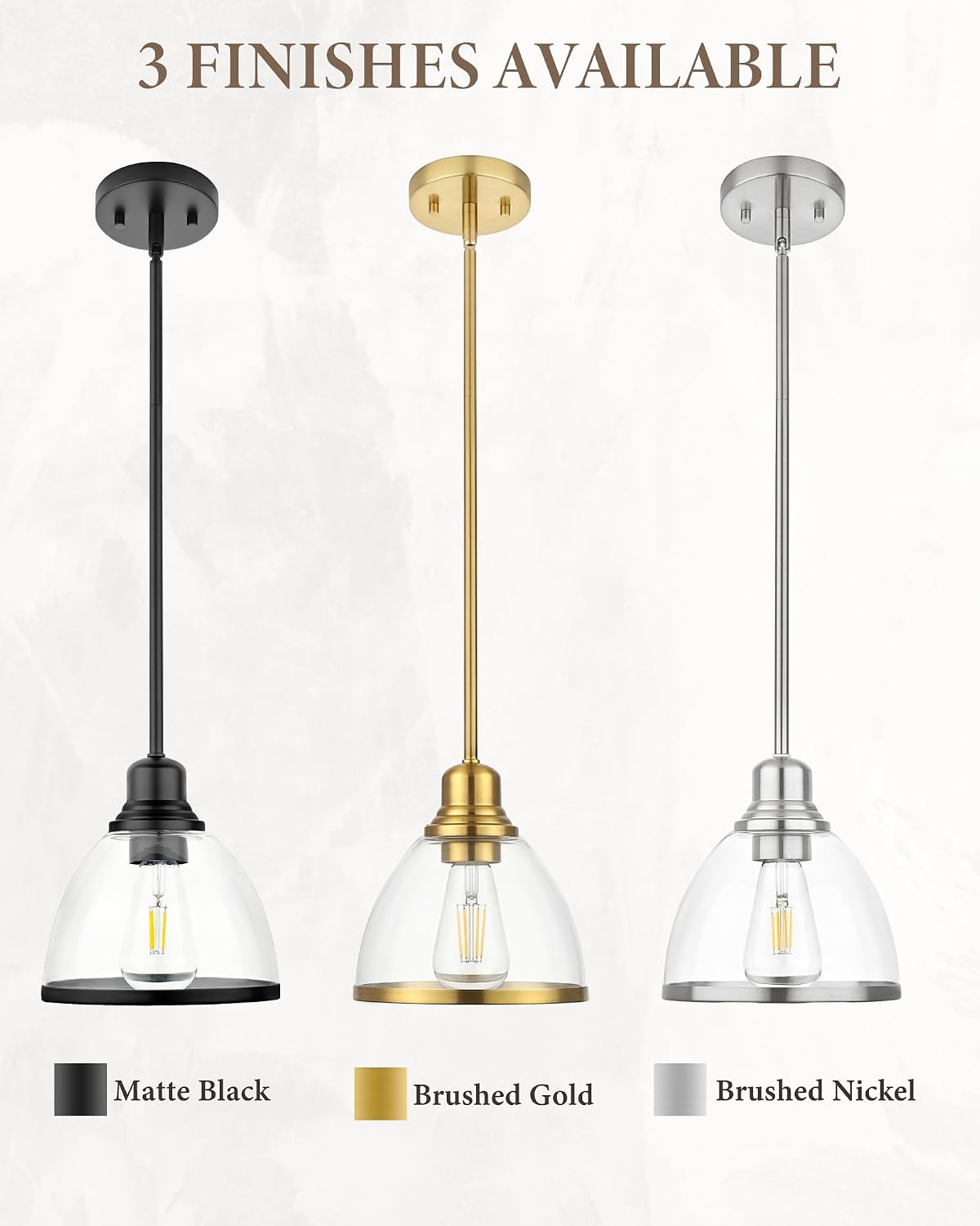 2 Pack Pendant Lights Kitchen Island, 8" Black Pendant Light with Clear Glass Shade, Farmhouse Hanging Light Fixture for Kitchen Island, Dining Room, Entryway, Hallway, IN-PL01-BK-2PK Matte Black 2
