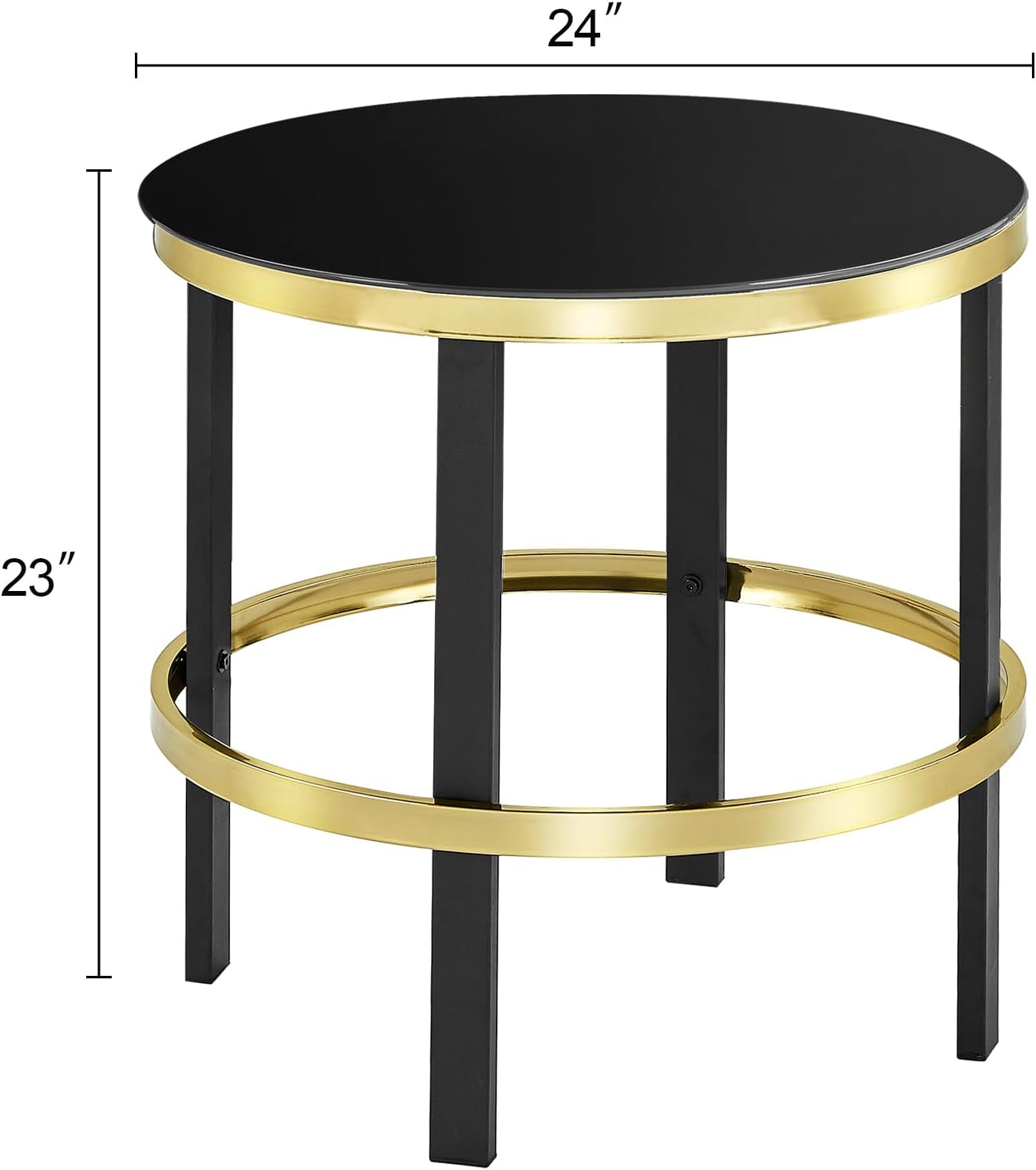 Furniturosy Round End Table, Modern Glass Side Table with Sturdy Metal Frame, Accent Table with Tempered Glass Top, Glass End Table for Living Room,