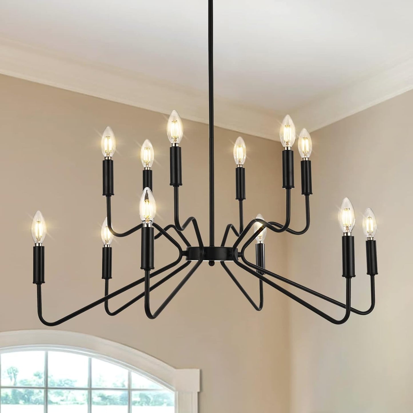 Peblto Black Farmhouse Candle Chandeliers Lighting, Modern Metal 6-Light Dining Room Light Fixture, Vintage Classic Hanging Chandelier for Dining