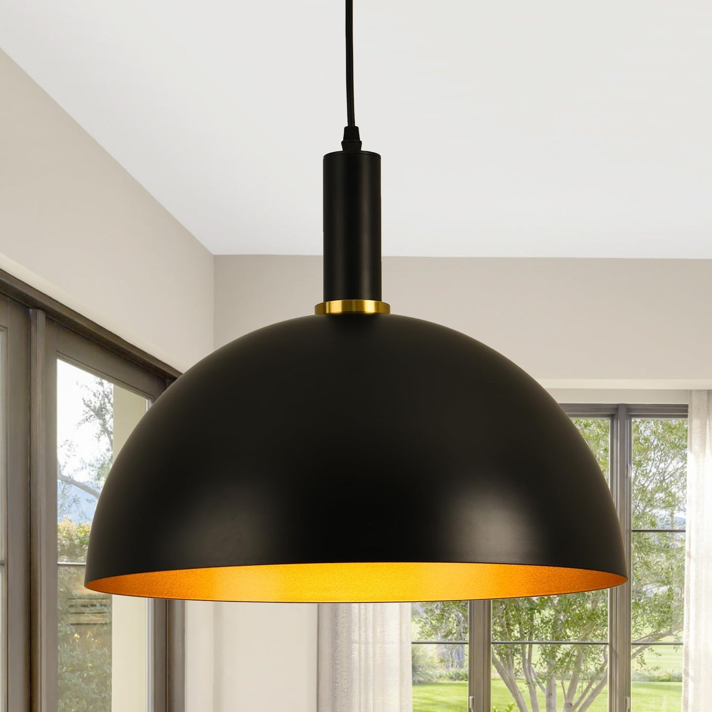 GRUSTRUST 17.72'' Large Black Pendant Light Kitchen Island Industrial Black and Gold Dome Pendant Light Modern Farmhouse Hanging Vintage