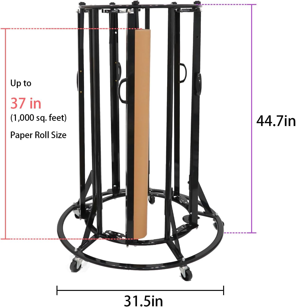 Paper Roll Holder, 5-Roll Paper Rack, Kraft Paper Roll Dispenser, Heavy Duty Metal