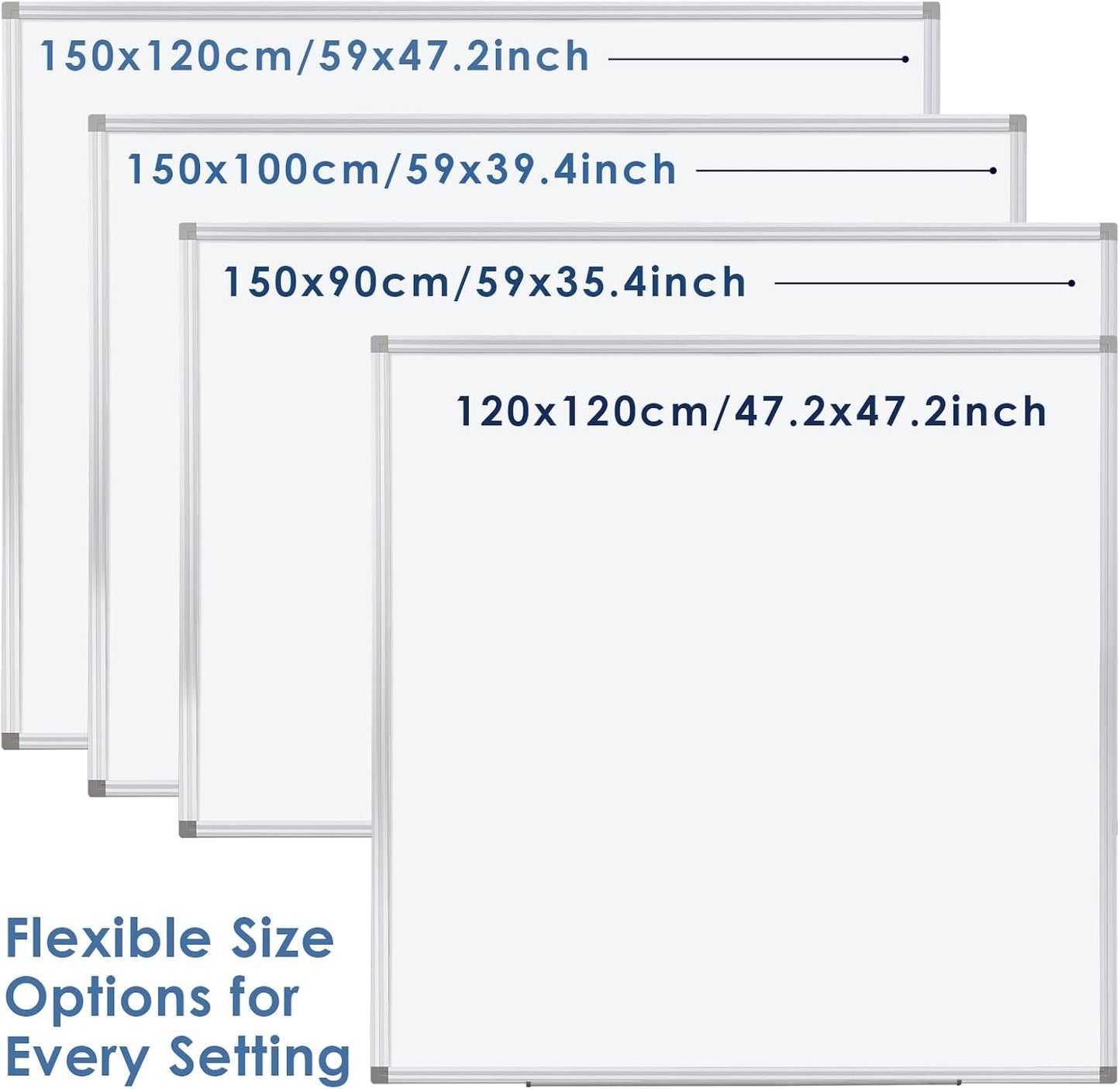 Large White Board 60' x 40', Magnetic Dry Erase Board, with Silver Frame